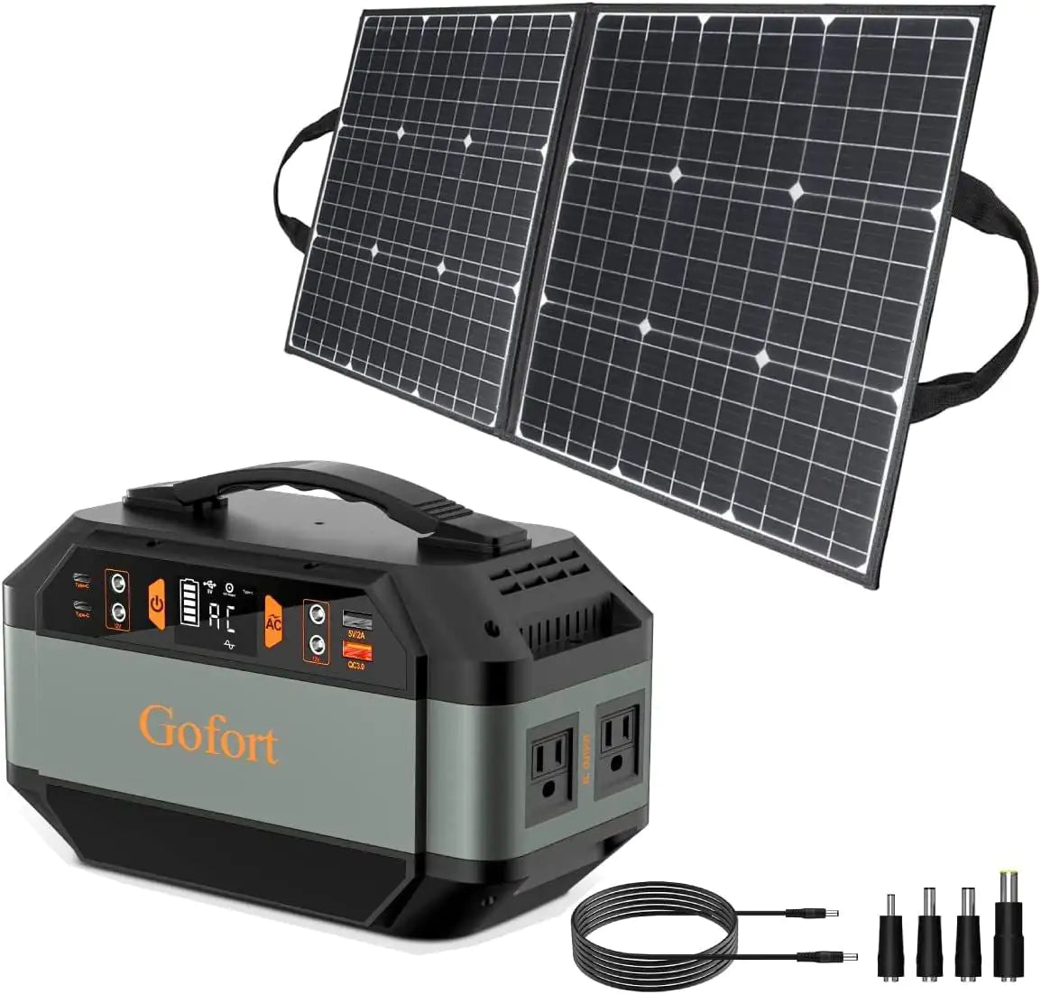 GOFORT 330W Portable Power Station; 299Wh Solar Generator Backup Power Compatible with 100W 18V Portable Solar Panel; Foldable Solar Charger with USB; 18V D C; QC 3.0 Output